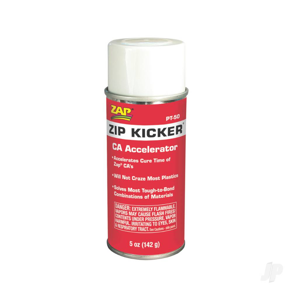 Red can of Zap Zip Kicker CA Accelerator on a white background