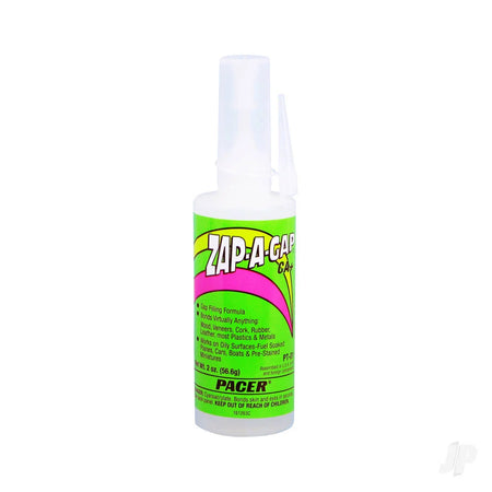 A bottle of Pacer Zap-A-Grip Quick Drying Formula with a white nozzle and a bright green label featuring yellow and pink graphics.