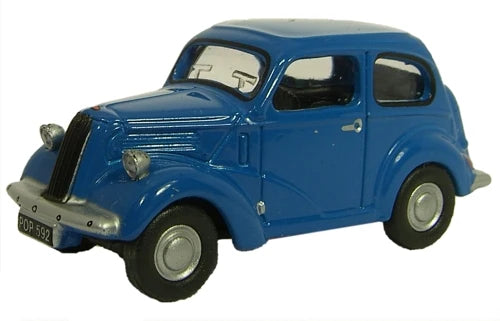 Model of a Ford Popular  blue car on a white background