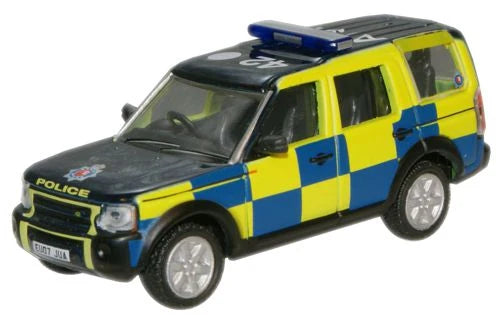 Model Essex police Land Rover Discovery with checkered pattern on a white background