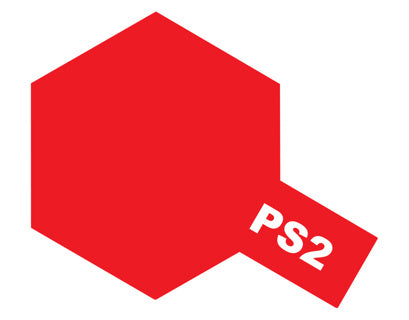 Tamiya PS-2 Red Polycarbonate spray paint on  a white background