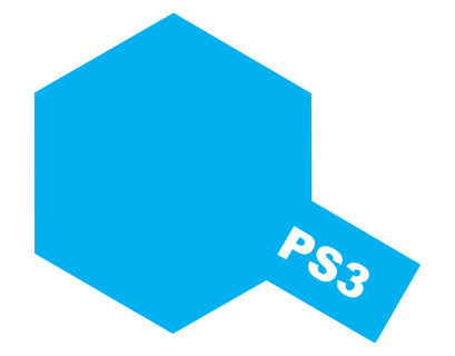 Tamiya PS-3 Polycarbonate Spray paint light Blue hexagonal object with 'PS3' text on a white background