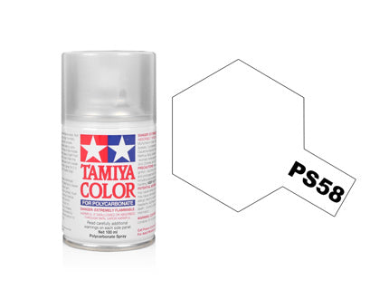 Tamiya Clear Colour spray paint can with PS58 label on a white background