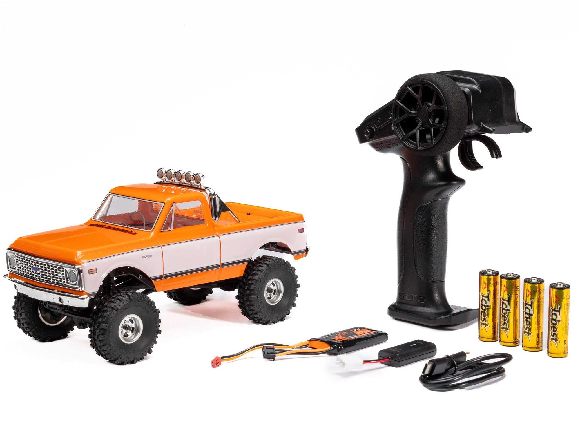 Remote control truck with accessories on a white background