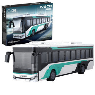 Brick model of Iveco Crossway Bus with packaging box on white background