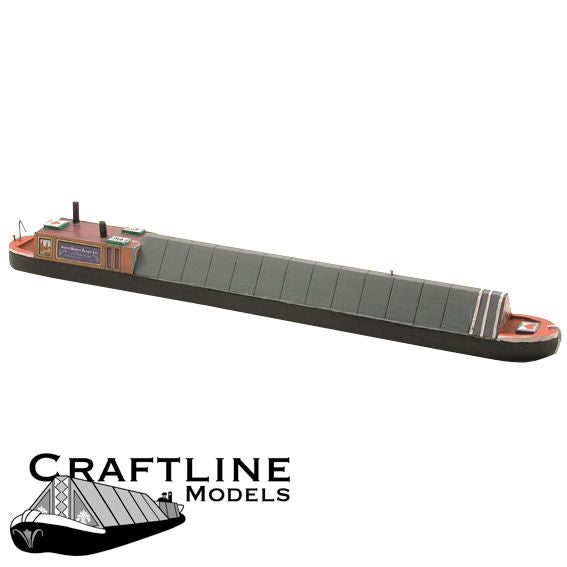 Model of a narrow boat with 'Craftline Models' branding on a white background