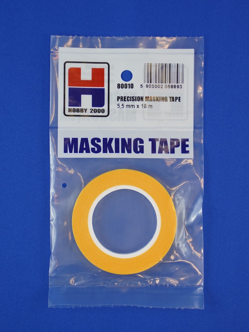 Packaging of Hobby 2000 masking tape with a blue background