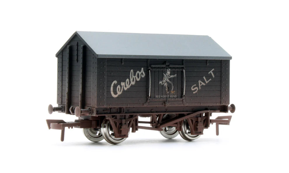 Model of a railway goods wagon with 'Cerebos Salt' branding on a white background