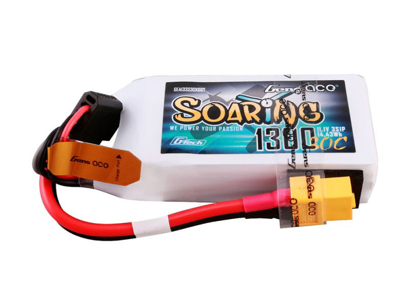 Gens Ace O-GT3S1300-30X6 3S 11.1V 1300 mAh 30C Lipo with XT60 Connector