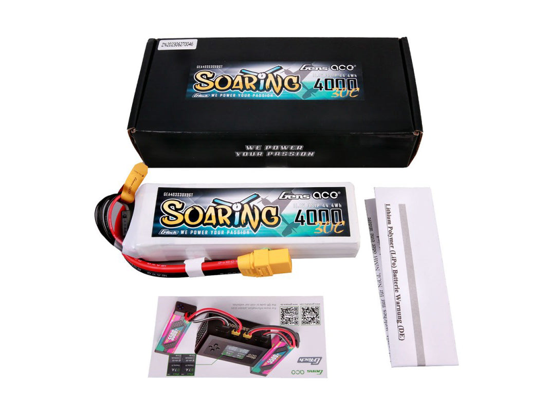 Gens ace O-GT3S4000-30X9 Soaring 3S 11.1V 4000mAh 30C Lipo with XT90 Connector