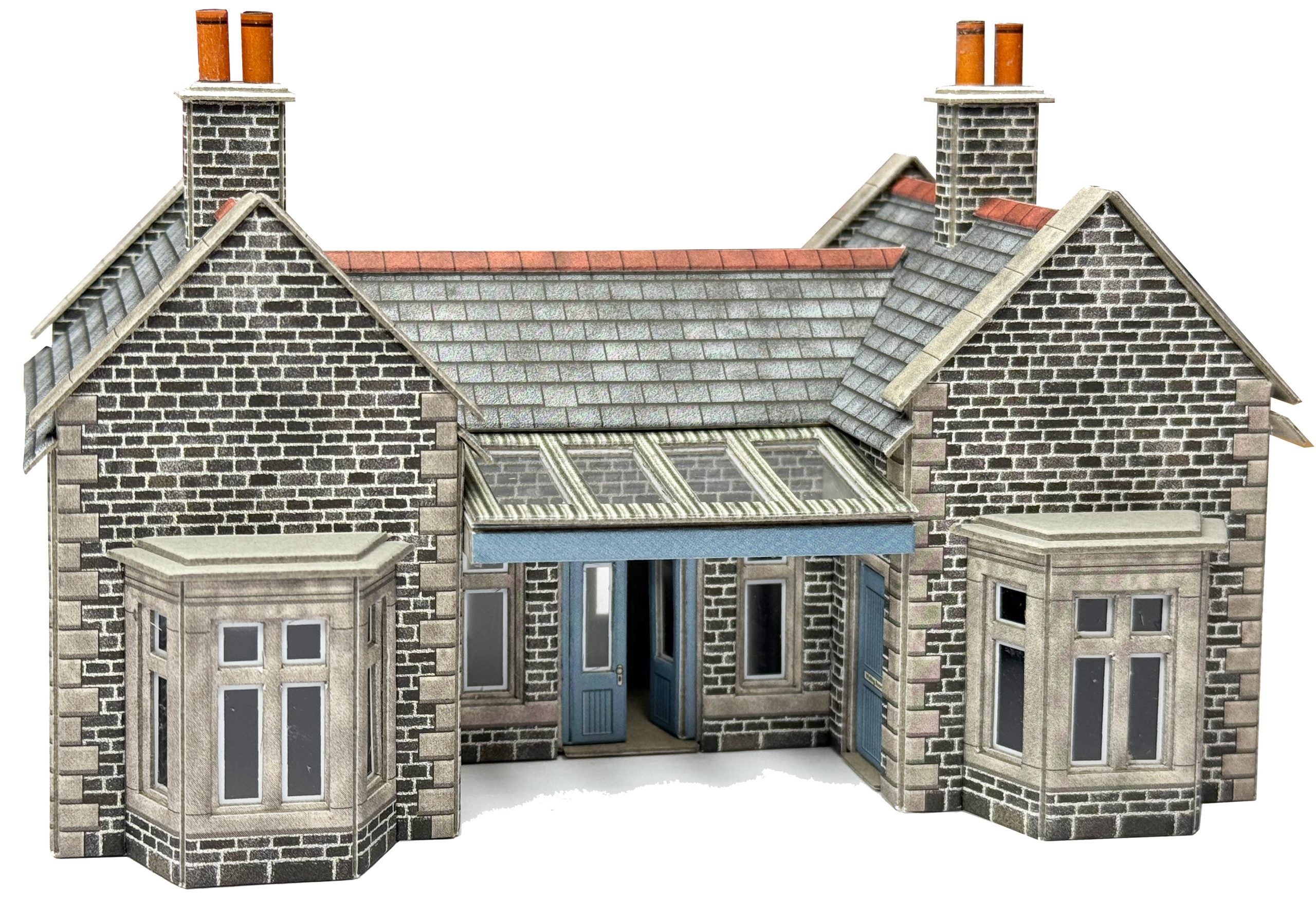 Stone railway station  building  in card kit form