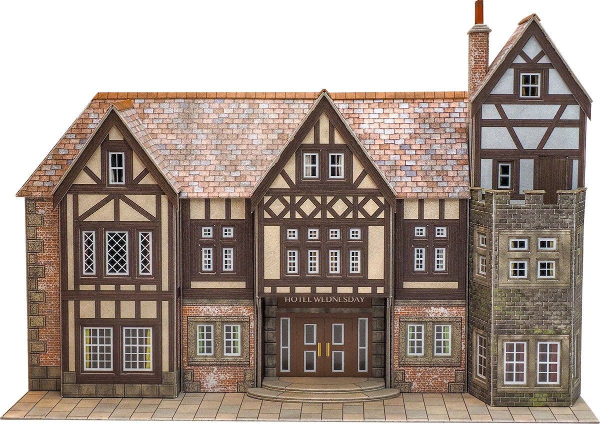 Model of a historic building with a clock tower on a white background