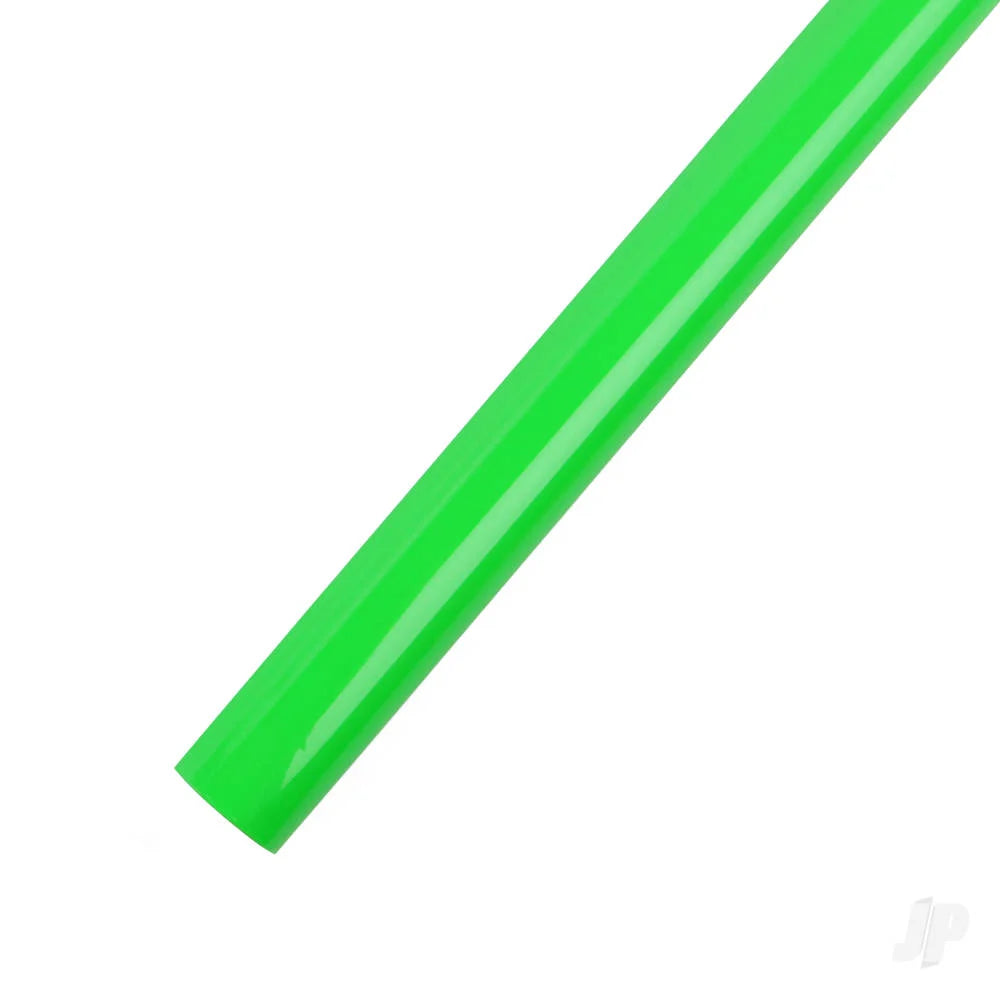 A bright Fluoro roll of model aircraft covering material  shown diagonally on a plain white background.