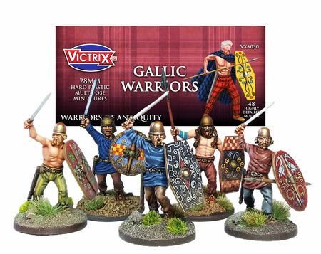Victrix Gallic Warriors figurine set with packaging on a white background