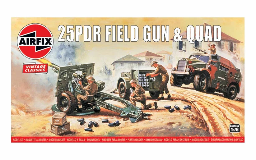 Model kit packaging for a 25PDR Field Gun & Quad by Airfix