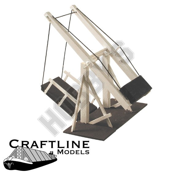 Model of a wooden lift bridge n a white background with 'Craftline Models' branding.