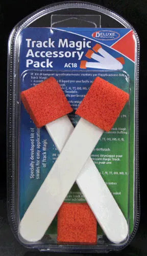 Deluxe Track Magic Accessory Pack AC18 containing two white plastic sticks with orange sponge ends, for model railway track maintenance