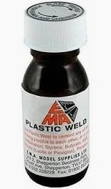 Bottle of Plastic Weld with white cap on a white background