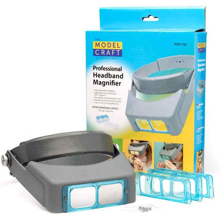Model Craft professional headband magnifier with packaging on a white background