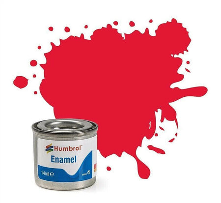 Humbrol enamel paint can with a red paint splatter on a white background