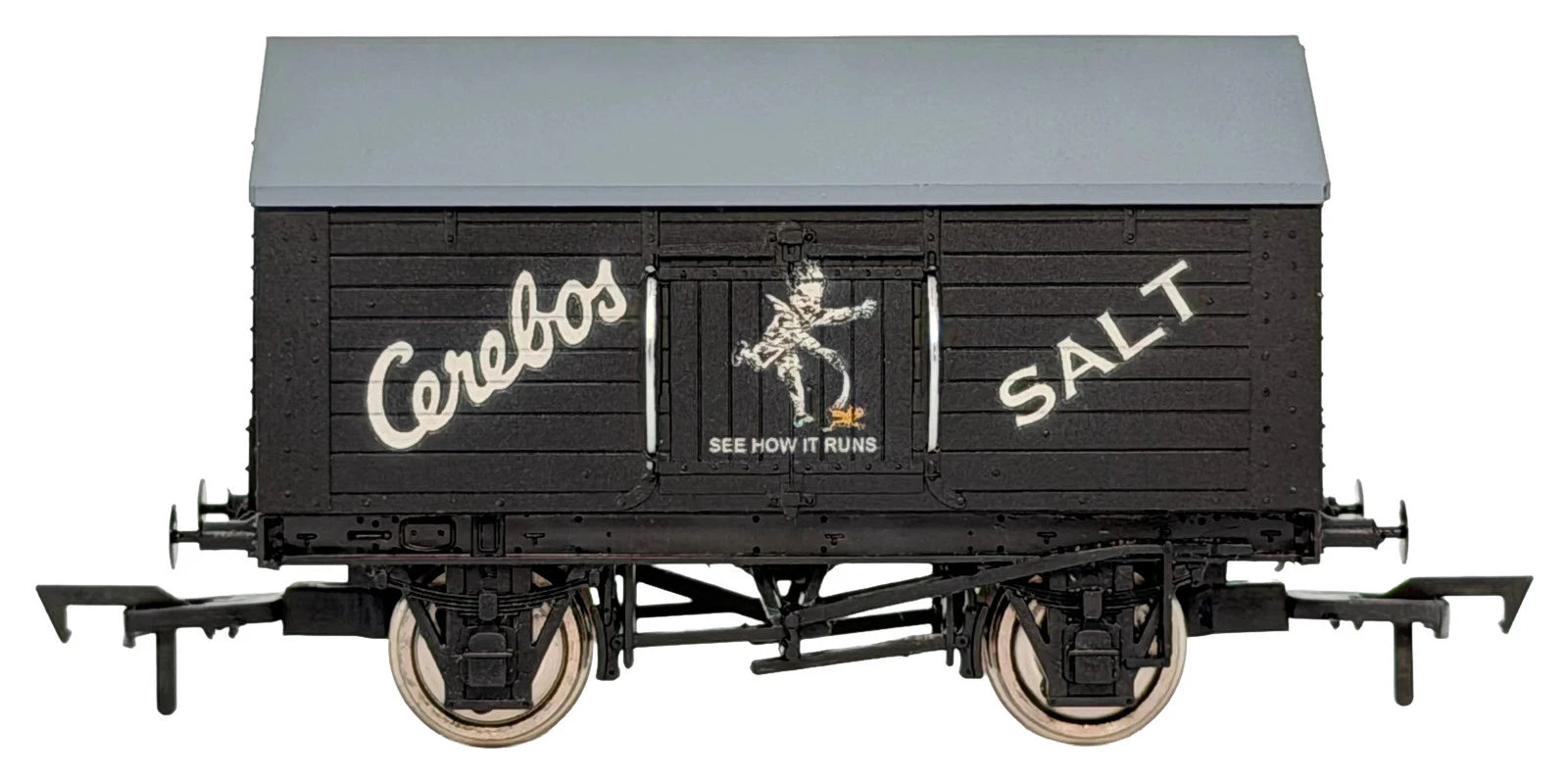 Model railway wagon with 'Cerebos Salt' branding on a white background